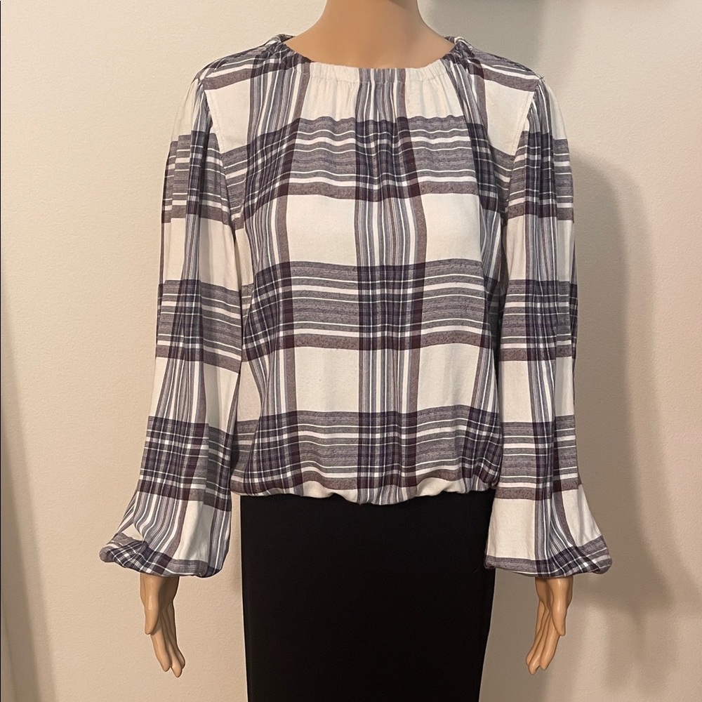 NWT Anthropologie Cloth & Stone Plaid Pullover Top